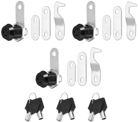 PATIKIL Lucchetti per Armadi Neri da 5/8 Pollici con Chiavi Nere, Set di 3 Serrature a Cilindro in Lega di Zinco per Armadi RV con Chiave Uguale per Armadi RV Cassetti