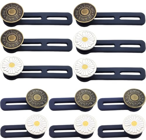 12 Piezas Extensor de Botones para Pantalones, Extensor de Cintura de Pantalones, Extensión de Metal Ajustables Alargadores Elásticos, para Camisas, Pantalones, Pantalones de Maternidad