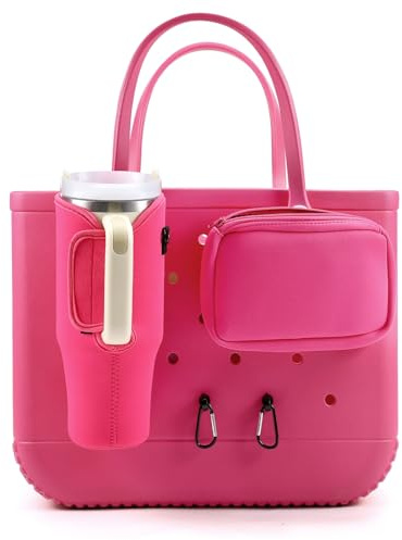 MEETI 4PCS Organizer Holder for Bogg Bag, Accessories for Bogg Bags, Phone & Cup Holder compatible with Bogg Bag Original, Rose red, Beach Style