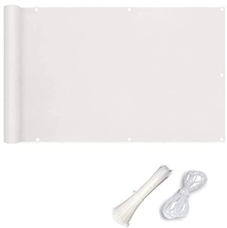 Balkongskydd 1 x 8 m väderbeständigt balkongskydd med ventilationskabelband perfekt för trädgårdsstaket vit färg