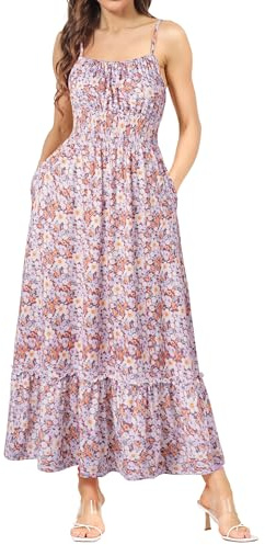 GRACE KARIN Vestido sin mangas de flores para mujer, maxivestido casual, vestido cami, vestido bohemio, vestido de tirantes, vestido smocked, vestido de cóctel, vestido con volantes, vestido de ocio
