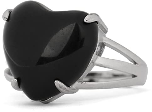 Ringar estetik, inlagd hjärtformad naturlig svart obsidian sten justerbar op knuckle svans ring finger gemensamma ringsmycken för kvinnor lady rls bröllop valtin dag ft