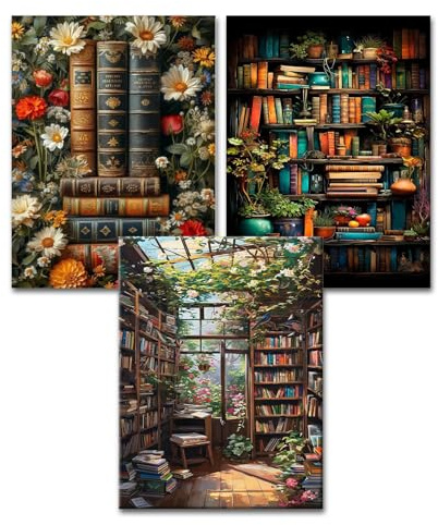 WEMEON Bookshelf Paint by Numbers for Adults 3 Pack- Painting by Numbers for Adults, Relaxing DIY Arts and Crafts Kits for Adult(12x16Inch)