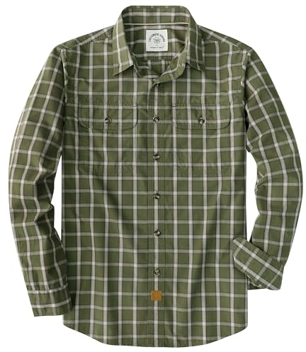 Dubinik Långärmad Button Down-skjortor för män, vardaglig rutig skjorta med praktiska dubbla fickor, bekväma och mjuka, gRÖN, M