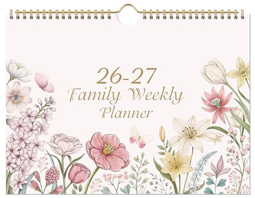 Familjekalender 2026-2027 från aug 2026-juli 2027, blommig, 32x23 cm