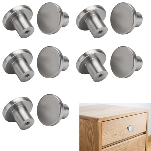 NIVRAIN 10 stycken möbelknoppar, matt silver köksknoppar, runda lådknoppar, lämpliga för skåp, kök, garderob och toalettbord
