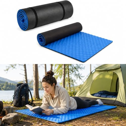 ALAYSTAR Extra Thick EVA Foam Camping Roll Up Sleeping Mat with Storage Straps, Lightweight Waterproof Foam Mat for Camping, Hiking, Trekking, Picnics, Beach, Travel and Outdoor (BLUE)