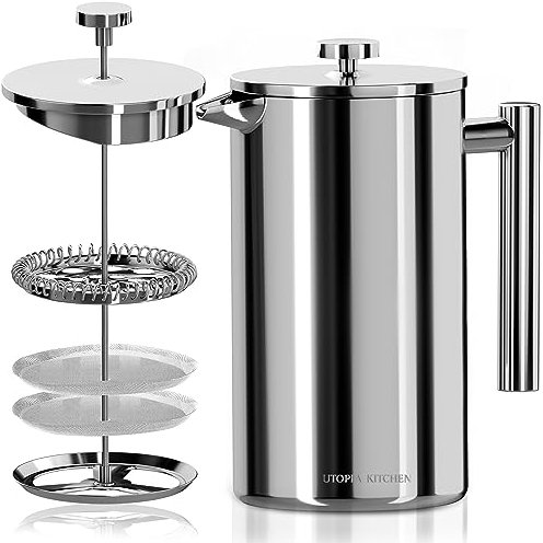 Utopia Kitchen 304 Grade Stainless Steel French Press 12 Oz, Silver