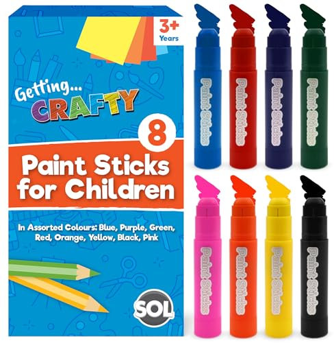 SOL 8pk Assorted Colours Paint Sticks for Children - Mess-Free Creativity, Quick-Drying Kids Paint Sets, Vibrant Colours for Art, Twist-Up Design, Ideal for Paper, Canvas, and On-the-Go Crafting