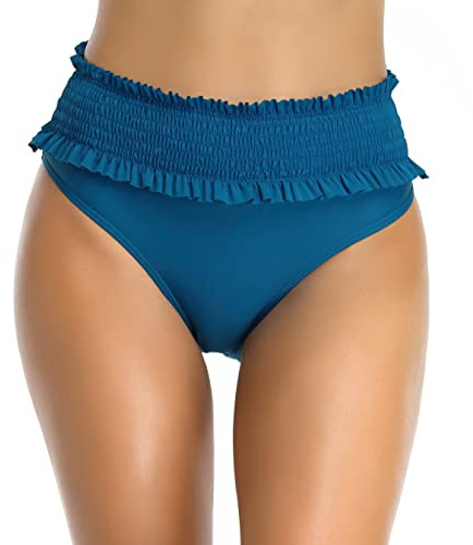 SHEKINI Elegante Donna Costumi da Bagno Bikini Fondo Shirring Vita Alta Ruched Nuoto Tronchi Retro Tankini Pantaloncini per Donna Addominale Controllo Slip Bikini Donna(S, Blu Chiaro di Luna)