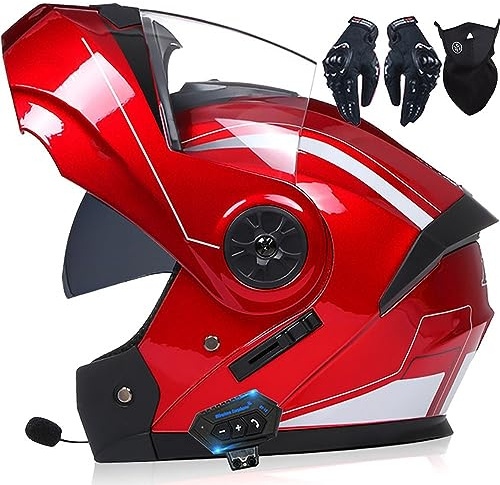 Casque Moto Modulable Homologué ECE Homme Et Femme Bluetooth Flip Up Casque Moto avec Double Visière pour Anti-Collision Casque Scooter Casque Integral Modulable pour Locomotive