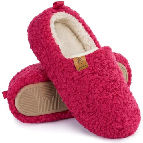 EverFoams Women's Fuzzy Full Slippers Soft Comfy Faux Shearling Memory Foam Indoor House Shoes, Fuchsia Rose, 9-10 UK