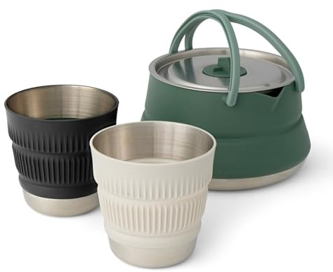 Sea to Summit Detour Stainless Steel Kettle Cook Set - [3 Piece] 1.6L Kettle, Green
