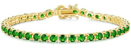 FANCIME May Birthstone Tennis Bracelet, 14K Gold Plated Emerald Tennis Bracelets for Women, Fine Jewellery Wedding Bridal Prom Birthday Gift for Her Women Girls