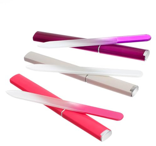 3 Stück Glasfeile Für Nägel - Nagelfeile Aus Tschechischem Kristallglas - Für Gelnägel Mit Etui - Beständige Nagelfeile