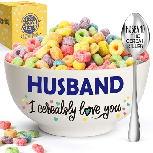YEUYUQIU Husband Birthday Gifts from Wife - Fathers Day Gift for Husband, Wedding Anniversary Present for Him -I Love You Christmas Birthday Gifts for Hubby - Cereal Bowl Spoon Set Gift