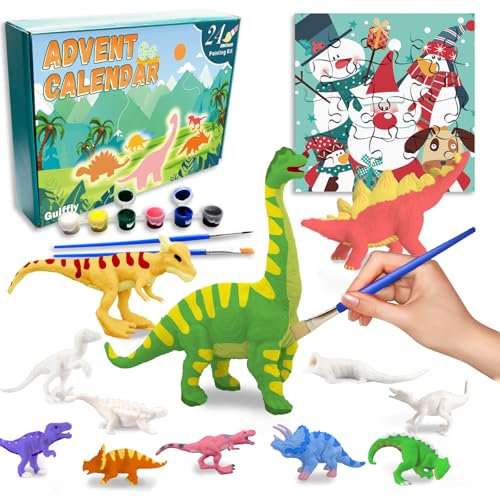 Adventskalender 2024 Kinder, Dino Adventskalender 2024,Malset für Kinder Dinosaurier, Kreativ Adventskalender Set für Kinder, Beste Weihnachtsgeschenke für Jungen Adventskalender 4 5 6 7 8 9 10 Jahre