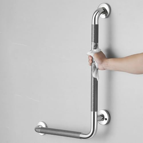 Vägghandtag Handtag för Badkar och Dusch,L-Formad Handtag för Badrum i Rostfritt Stål,300 kg Lastkapacitet,Halkfri Yta,Duschhandtag för Äldre och Funktionshindrade(Size:70x50cm,Color:Grå-Left)
