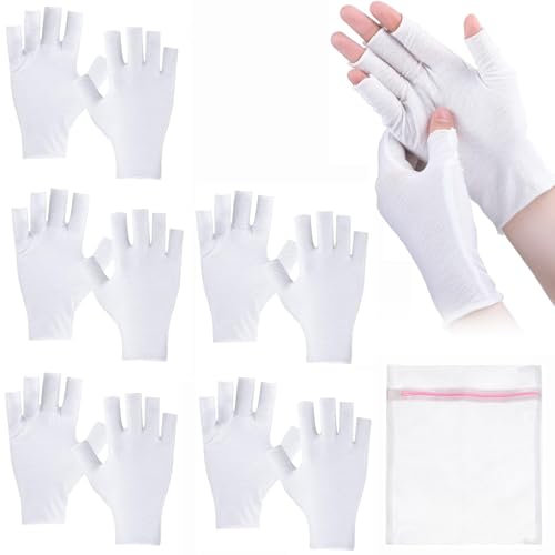 5 Paar Baumwollhandschuhe,Fingerlose Handschuhe,Weich und Atmungsaktiv,Unisex,mit Wäschenetzbeutel,Geeignet für SPA,Radfahren,Sonnenschutz Im Freien (Weiß, Einheitsgröße)