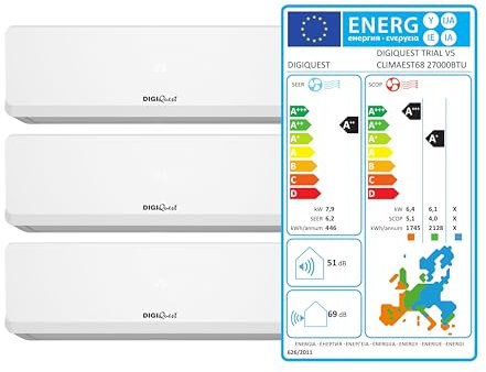 Climatizzatore Digiquest Trial Inverter V5 9k+9k+12kBTU | Wi-Fi | R32 | Classe A++ Raffreddamento/A+ Riscaldamento | I FEEL | Flusso d’aria 3D | TURBO | Notte |SEER 6,2|SCOP 5,1|CLIMA00068