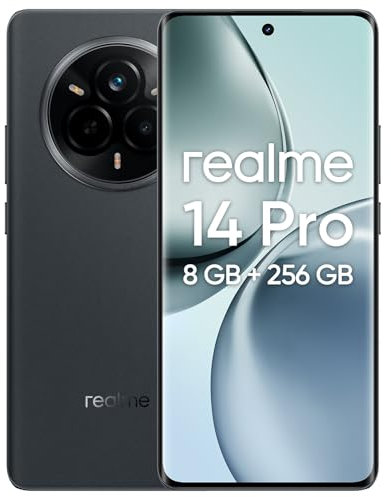 realme 14 Pro 5G Smartphone, 8GB di RAM e 256GB di memoria, MediaTek Dimensity 7300, fotocamera OIS da 50MP, display curvo 3D da 6,77 a 120Hz, batteria da 5260mAh, IP69, NFC, grigio (con adattatore)
