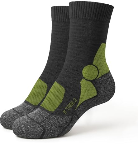 Kaiera - Trek Mid – Calze Tecniche da Trekking in Lana Merino, 1 paio (tg 40-43) Grigio Verde, Traspiranti, Termoregolanti, Comfort 4 Stagioni, Rinforzate e Made in Italy