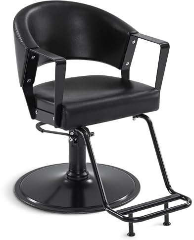 Barberpub Poltrona da barbiere con pompa idraulica girevole a 360°, arredamento da barbiere Barber Chair regolabile in altezza, poltrona da barbiere Barber Chair in PVC similpelle,2083 (nera)