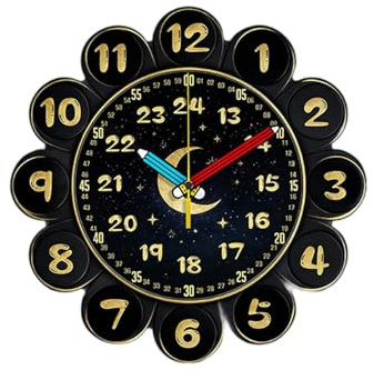 JISADER Reloj de Aprendizaje para niños, Reloj didáctico Moderno, analógico, Educativo temprano, para Aprender a Decir Hora, para Dormitorio, Sala de, Negro