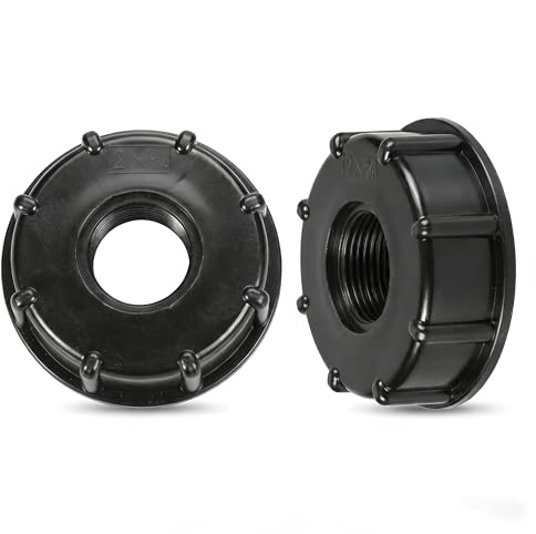 Joysuelly 2 stycken adaptrar S60 x 6 grov gänga till 3/4 tum invändig gänga, tanktillbehör för 1 000 liter vattentank, plasttankanslutning regnvattentank adapter för trädgårdsbevattning, svart