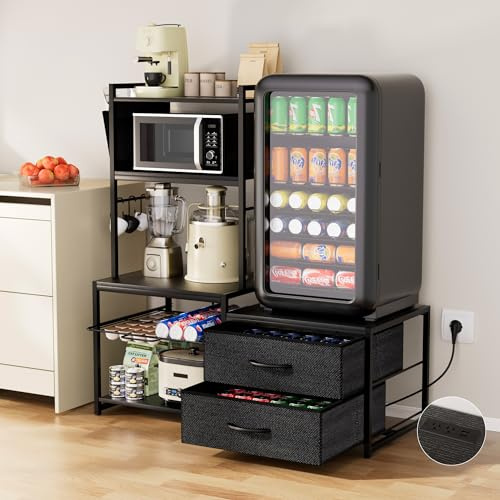 47H Adjustable Mini Fridge Stand with Storage Drawers, 5-Tier, Black