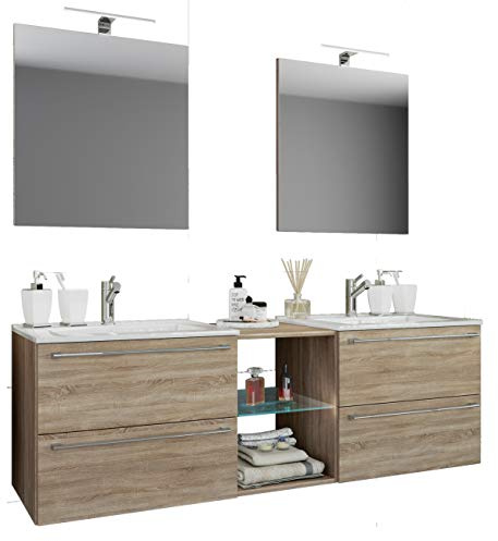 VCM Set di mobili da Bagno 3 Pezzi Doppio lavabo 2 lavabi lavabo Badinos XXL Set di mobili da Bagno 3 Pezzi Doppio lavabo 2 lavabi lavabo Badinos XXL Rovere di Sonoma (segato Grezzo)