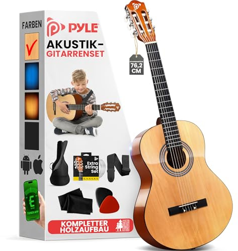 Pyle Guitarra acústica clásica de 762 cm, 1/4, Tamaño Junior, 6 Cuerdas, Madera de Tilo, Bolsa de Concierto, Púas, Correa, Ideal para Principiantes y Adultos