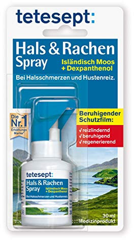 tetesept Hals & Rachen Spray – Spray mit Isländisch Moos und Dexpanthenol - zur Befeuchtung & Linderung bei Halsschmerzen, Husten und Heiserkeit – 1 x 30 ml