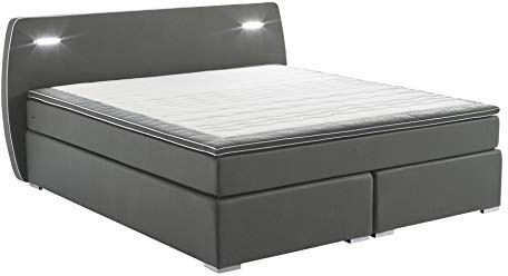 Atlantic Home Collection Boxspringbett REX, 180x200 cm, inklusive LED Beleuchtung und Topper (Härtegrad H2), dunkelgrau