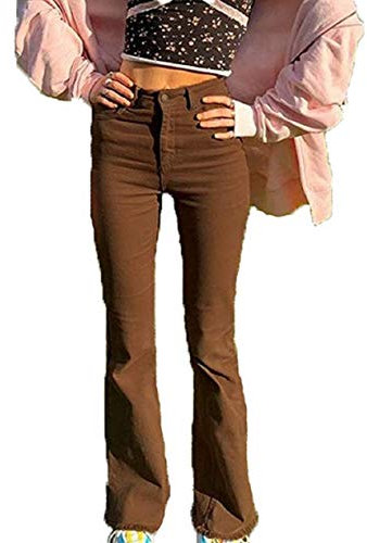 Damen Jeans Bootcut Damen Bootcut Denim Hose Hohe Taille Ausgestellte Jeans Glocke Bottom Weite Bein Hose Größe S-L Gr. S, braun