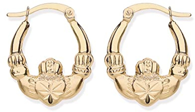 9ct Gold on Silver CLADDAGH Creole Hoop Earrings -