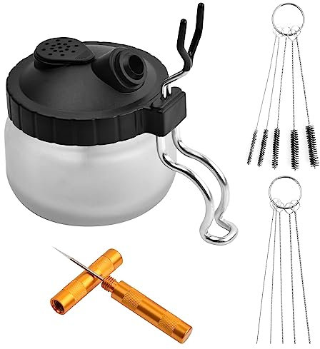 Cozlly Airbrush Komplett Reinigungsset Glas Airbrush Reinigungstopf Spritzpistole Reinigungsset mit 1 Airbrush Halter, 5 Nylon Reinigungsbürsten, 5 Reinigungspickel, 1 Airbrush-Reibahle und 3 Filter