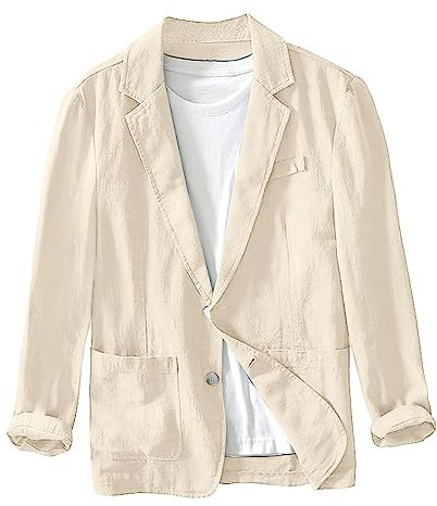 Duohropke Sakko Chaqueta casual para hombre, traje de lino de verano, chaqueta deportiva de un solo pecho, ajuste holgado, chaqueta deportiva con botón, traje formal de negocios, adecuado para