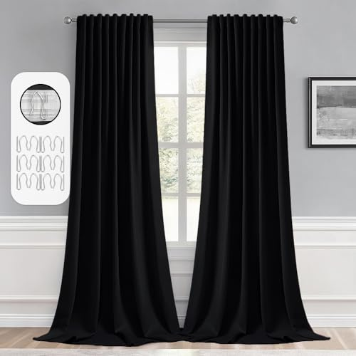 MIULEE 2 Panels Back Tab Blackout Curtains 96 Inch Long for Living Room Bedroom, Halloween Black Rod Pocket/Pinch Pleated Thermal Insulated Room Darkening Light Blocking Floor to Ceiling Curtain/Drape