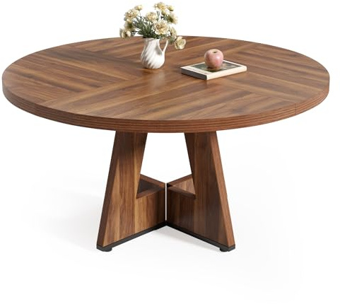 LITTLE TREE Round Dining Table for 4-6 People, 47 Inches Dining Room Table with Wooden Pedestal Base, Brown Dinner Tables, Circle Kitchen Tables for Dining Room, Kitchen, Living Room(Table Only)