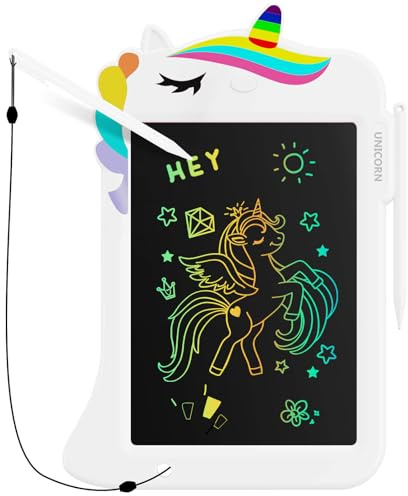 Genialba 8.8inch Unicorno LCD Tablet Schermo Colorato Tavola Da Scrittura Giocattoli per Bambini Imparare Giocattoli Educativi Regali per Compleanno di Natale per 2 3 4 5 6 Anni Ragazze (Bianco)