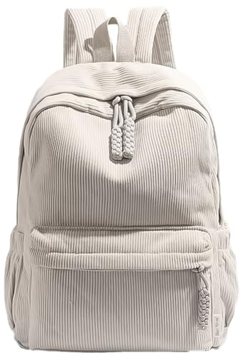 BlissFabrics Cord Rucksack Damen & Teenager Leichter Schulrucksack Mit Laptopfach Große Büchertaschen Für Schule Reisen Cordtasche Daypack Mädchen Jungen Arbeit Alltag (Beige,27cm*30cm*14cm)