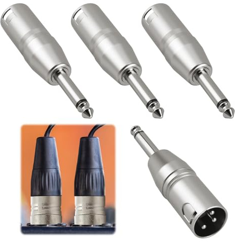 4-Pack Jack to XLR Adapter, 1/4 Inch 6.35mm TRS to XLR Adapter Male to Male, Balanced Audio Jack Connector for Studio Mixers, Camcorders, Recorders, Mixers Metal, Noise-Free Signal Transmission