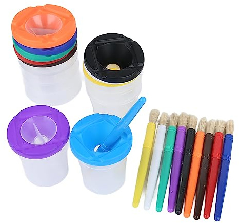 Srliya No Spill Paint Cups, Spillsäkert Målarset för Barn med Färgade Lock, No Spill Paint Cups, Spillpropp och Penslar, Idealiskt för Konstklasser, Fester och små Projekt