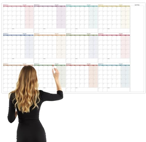 Wall Planner Undated Extra Large (145.5 x 92 cm) Laminated, 12-Month Dry Erase Reusable Wall Planner, Wall Calendar for Home, Office, School, Rainbow