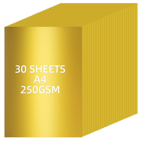 APXEL Bastelkarton A4, 60 Blatt Spiegelkarton Gold 250g/m² Bedruckbare Kartonpapier Buntes A4 Papier Glitter Bastelpapier für Schule DIY Handwerk Scrapbooking GrußKarten (21x29.7cm )