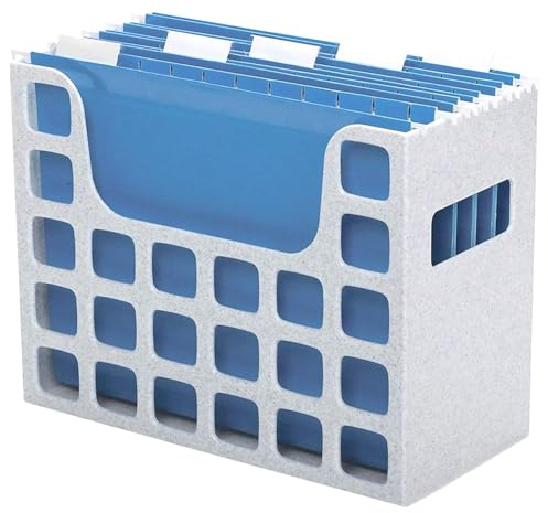 Pendaflex Desktop File with 5 Blue Letter Size Hanging File Folders - Portable File Organizer w/Tabs & Inserts - 12 1/4 x 6 x 9 1/2 Granite Finish Plastic File Box - Fits Desktop and Drawers - 1 Unit