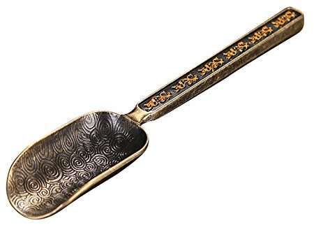 UxradG Cuillère à thé chinoise exquise en émail bronze vintage feuilles de thé en vrac