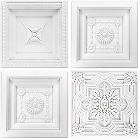 ¡Stock restante! Placas de techo de poliuretano - panel de decoración de estuco robusto y estable 60x60cm - (Hexim FH5084) panel de roseta de decoración de techo de espuma dura