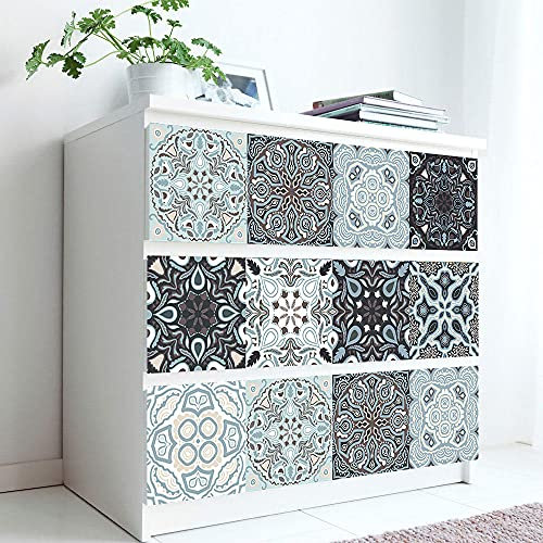 Stick on Tiles Elegant Duck Egg Blue Tile Stickers PVC Self Adhesive Wall Tiles Heat Resistant Tile Stickers for Kitchen Bathroom Waterproof Peel and Stick Floor Tiles Tile Paint 20x20cm